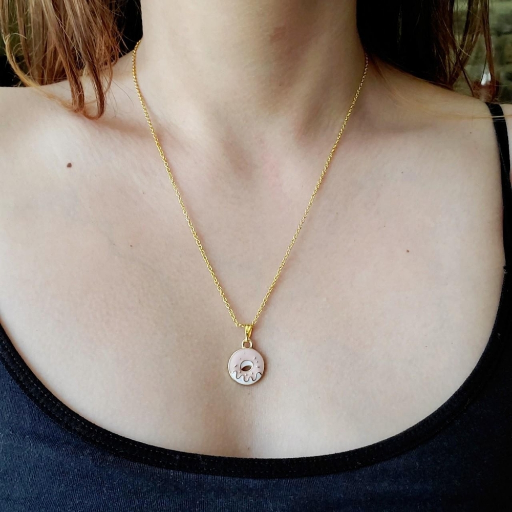 New Dainty Handmade Gold Doughnut Necklace